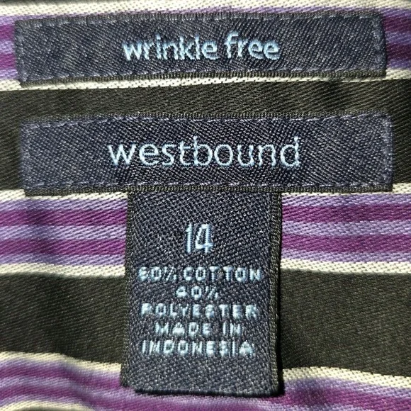 Westbound Wrinkle-Free Pinstripe Button Shirt Woman's Size 14 Shirt Purple Black - Picture 2 of 7
